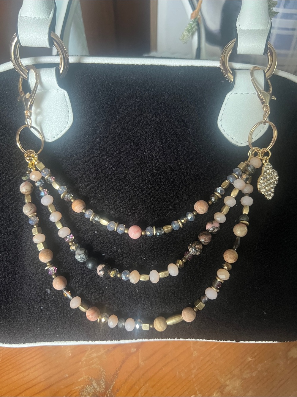 Beaded Multi-Strand purse chain in Neutral Tones